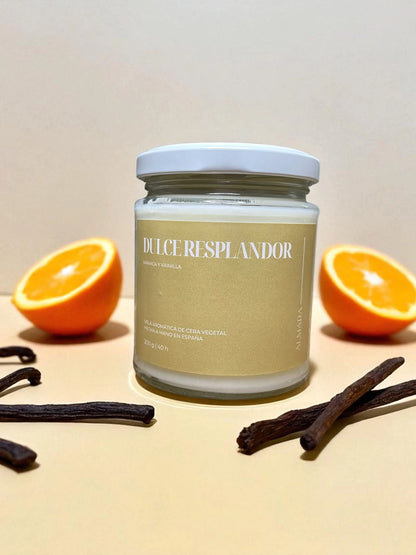 Dulce Resplandor : vela aromática dulce de naranja y vainilla