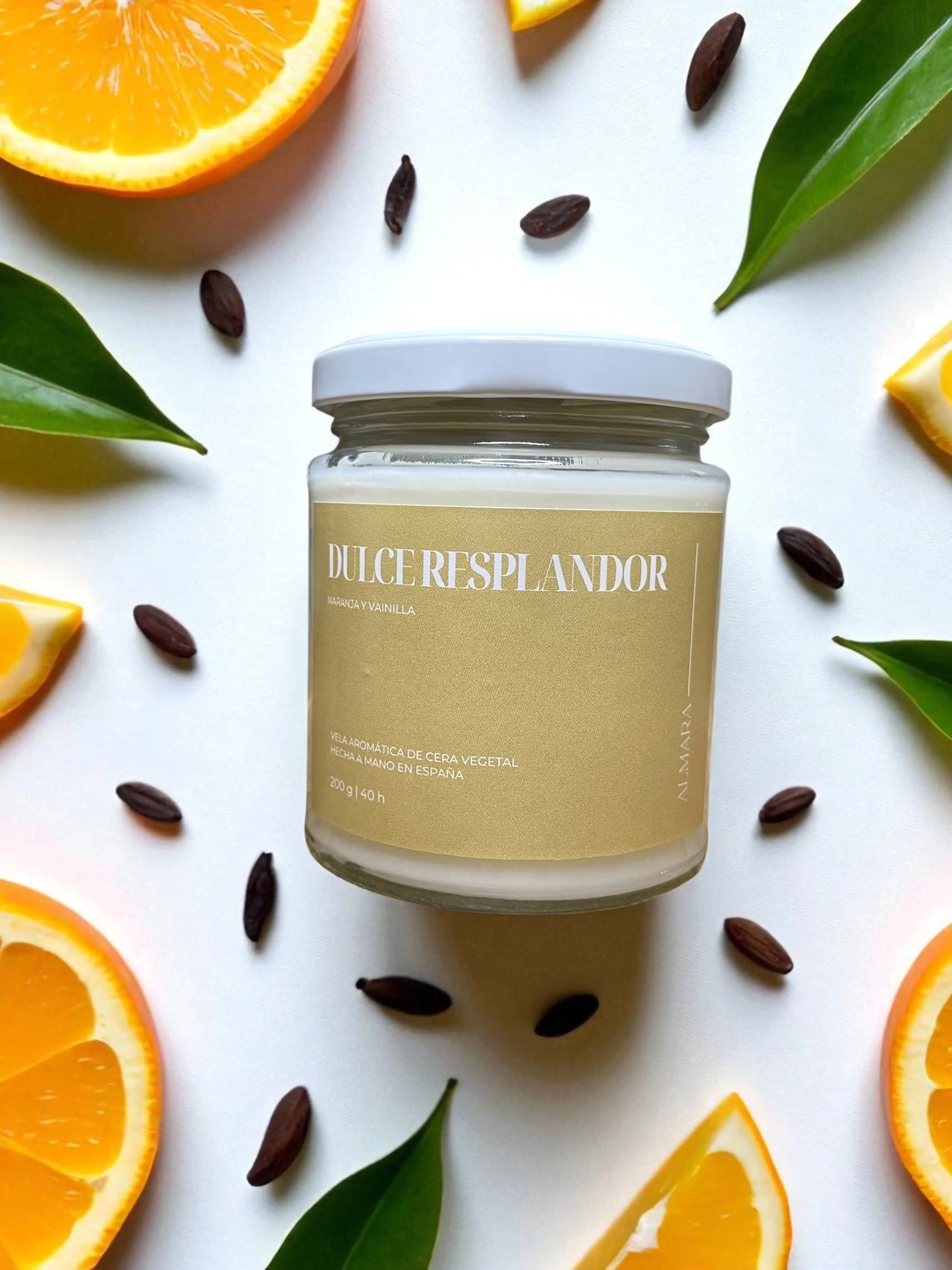 Dulce Resplandor : vela aromática dulce de naranja y vainilla