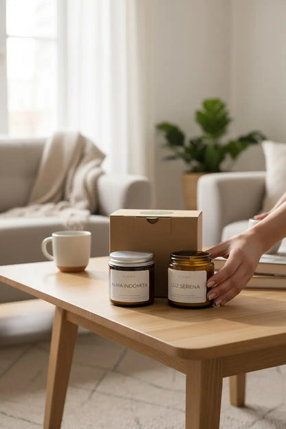 Equilibrio: dúo velas aromáticas mecha de madera